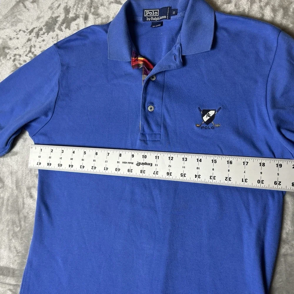 Polo Ralph Lauren Mens Blue Golf Crest Plaid Placket Polo Shirt Small